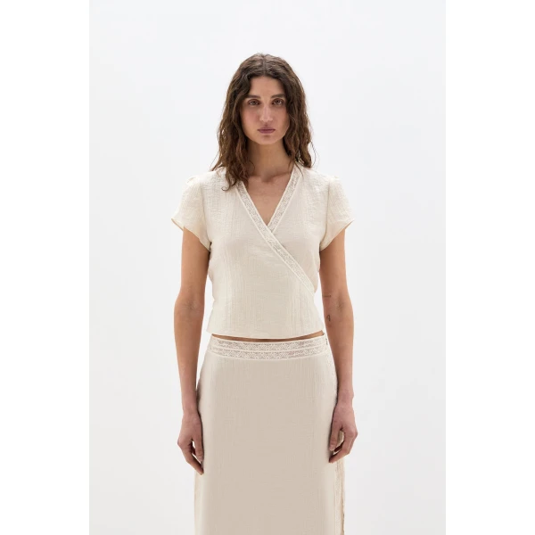 SIR the Label Nora Wrap Top in Cream | Tops | Luxury Shoes 