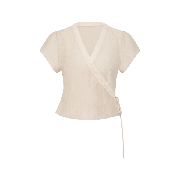SIR the Label Nora Wrap Top in Cream | Tops | Luxury Shoes 