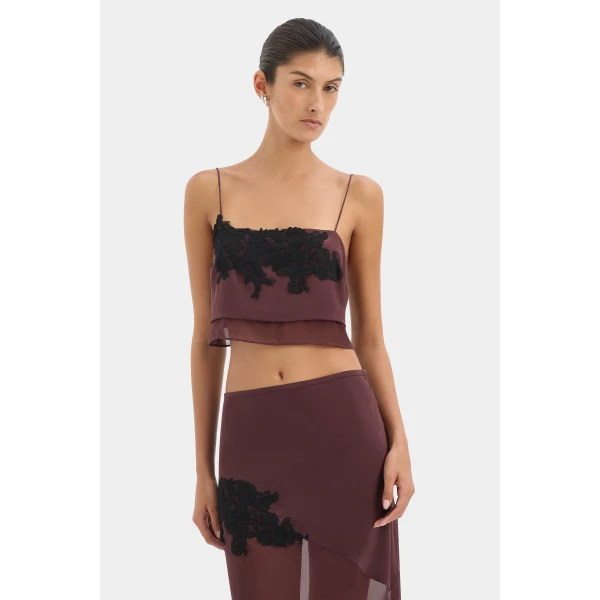 SIR the Label Noria Cropped Cami in Dark Plum | Camisoles | Luxury Shoes 
