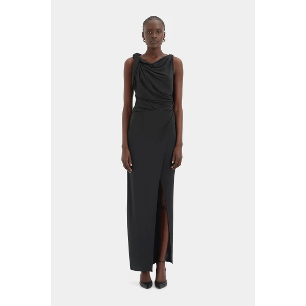 SIR the Label Olenna Twist Low Back Gown in Charcoal | Evening Gowns | Luxury Shoes 