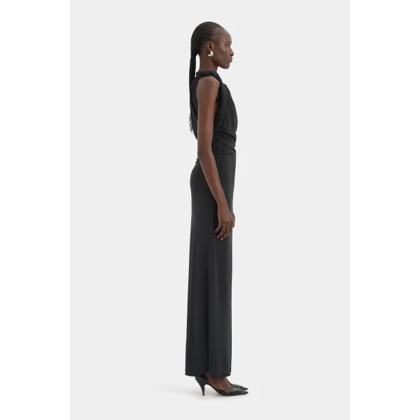 SIR the Label Olenna Twist Low Back Gown in Charcoal | Evening Gowns | Luxury Shoes 