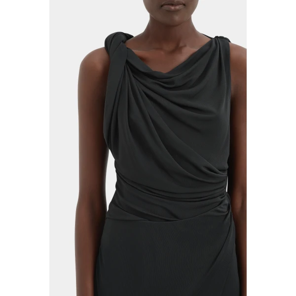 SIR the Label Olenna Twist Low Back Gown in Charcoal | Evening Gowns | Luxury Shoes 