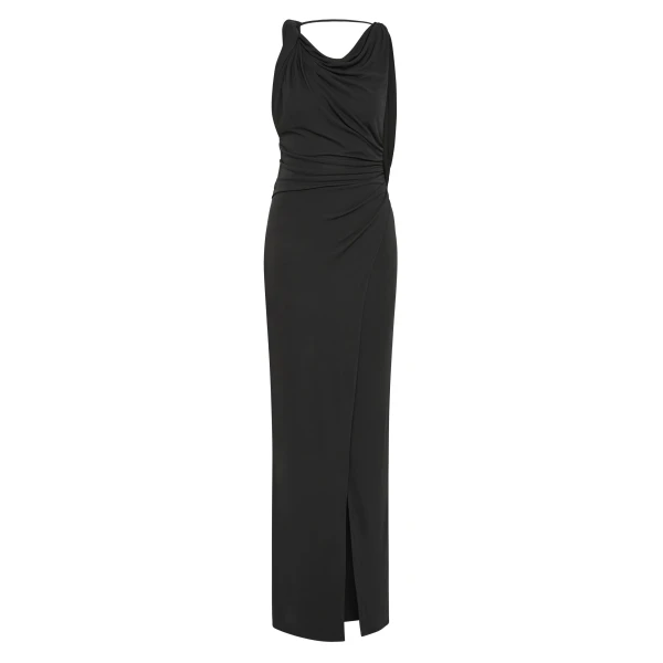 Olenna Twist Low Back Gown in Charcoal