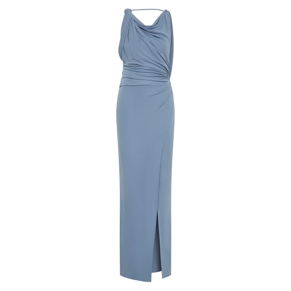 SIR the Label Olenna Twist Low Back Gown in Dusty Blue | Evening Gowns | Luxury Shoes 