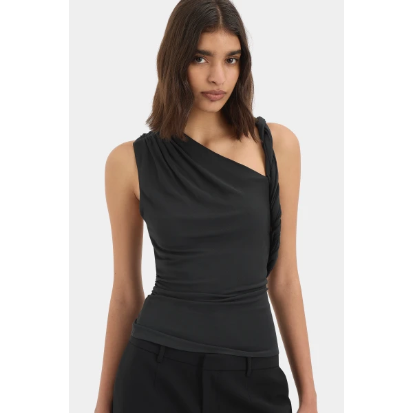 SIR the Label Olenna Twist Top in Charcoal | Tops | Luxury Shoes 