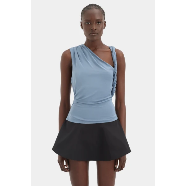 SIR the Label Olenna Twist Top in Dusty Blue | Tops | Luxury Shoes 