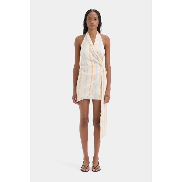 SIR the Label Pernille Wrap Halter Mini Dress in Sommer Stripe | Mini Dresses | Luxury Shoes 