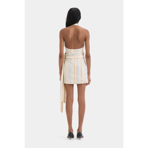 SIR the Label Pernille Wrap Halter Mini Dress in Sommer Stripe | Mini Dresses | Luxury Shoes 