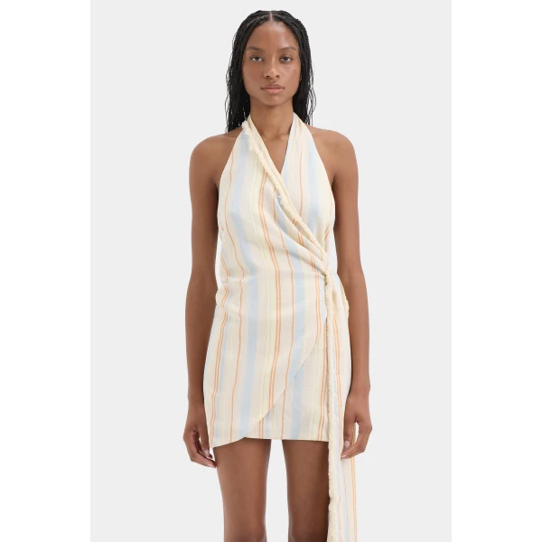 SIR the Label Pernille Wrap Halter Mini Dress in Sommer Stripe | Mini Dresses | Luxury Shoes 