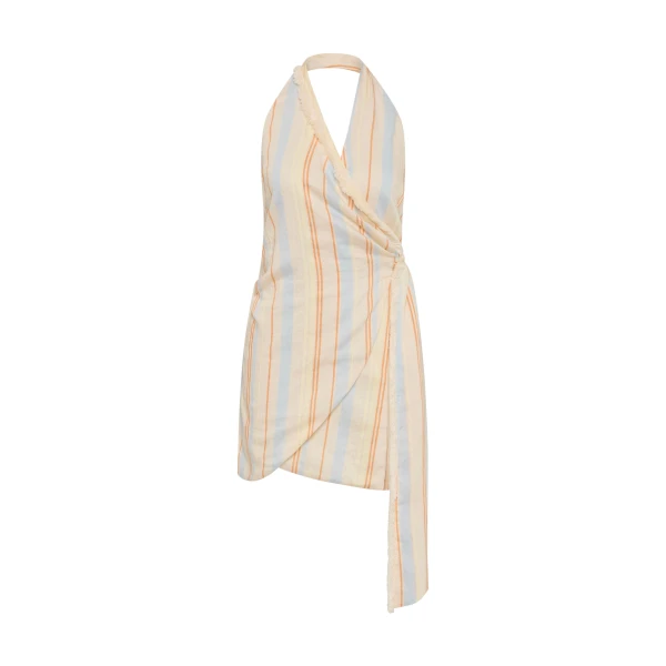 Pernille Wrap Halter Mini Dress in Sommer Stripe