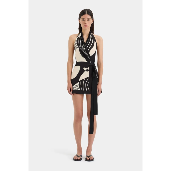 SIR the Label Realisme Wrap Halter Mini Dress in Papier | Mini Dresses | Luxury Shoes 
