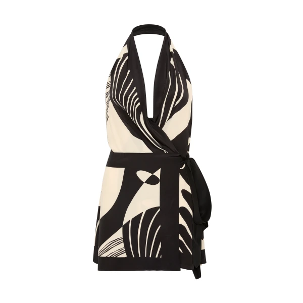 Realisme Wrap Halter Mini Dress in Papier