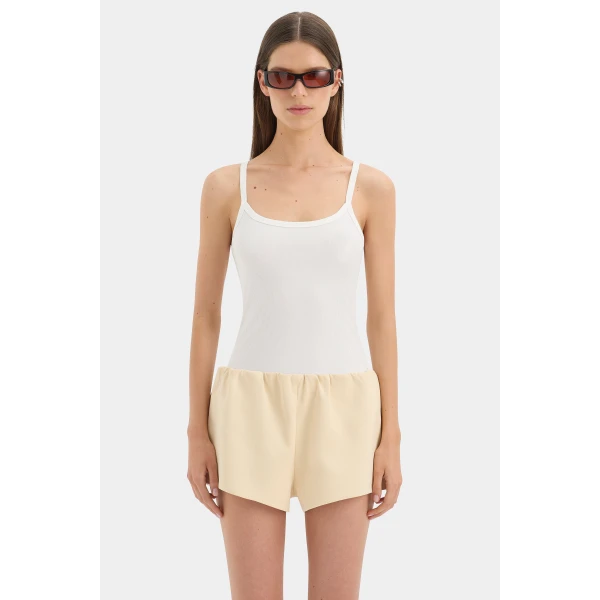 SIR the Label Sabina Gathered Mini Short in Butter | Shorts | Luxury Shoes 