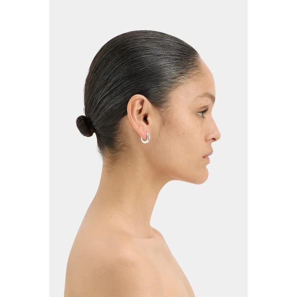 SIR the Label Signature Huggie Earring in Silver | Earrings | Luxury Shoes 