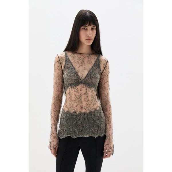 SIR the Label Skye Long Sleeve Lace Top in Wisteria Lace | Lace | Luxury Shoes 