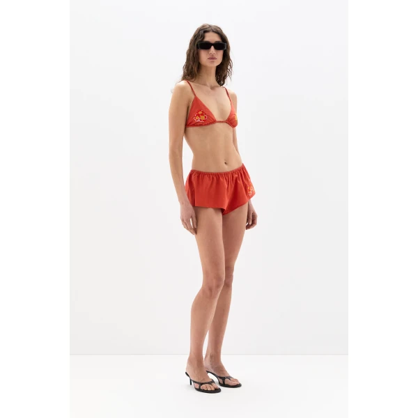 SIR the Label Skylar Embroidered Bralette in Red Clay | Cropped Top | Luxury Shoes 