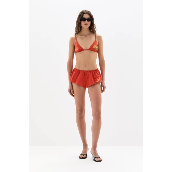 SIR the Label Skylar Embroidered Micro Short in Red Clay | Shorts | Luxury Shoes 