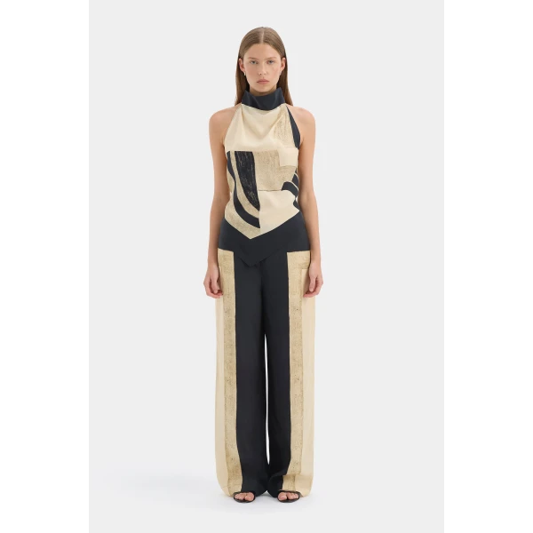 SIR the Label Sona Halter Tie Top in Geo Scape | Sleeveless | Luxury Shoes 