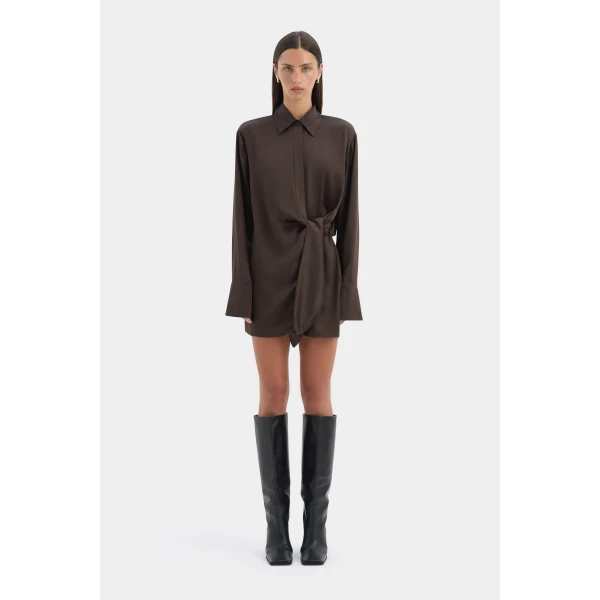 SIR the Label Sorrento Shirt Dress in Bitter Chocolate | Shirtdress | Luxury Shoes 
