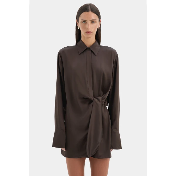 SIR the Label Sorrento Shirt Dress in Bitter Chocolate | Shirtdress | Luxury Shoes 