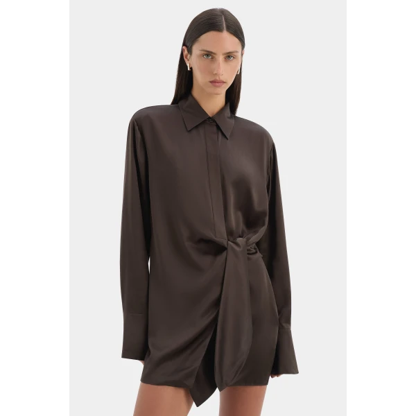 SIR the Label Sorrento Shirt Dress in Bitter Chocolate | Shirtdress | Luxury Shoes 