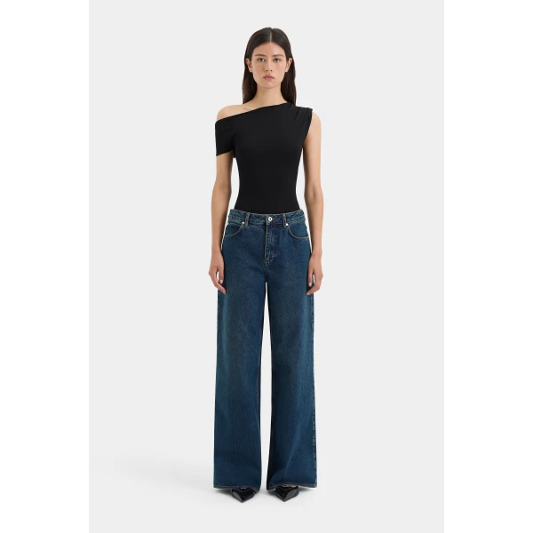 SIR the Label Stella Wide Leg Jean in Washed Indigo | Denim | Luxury Shoes 
