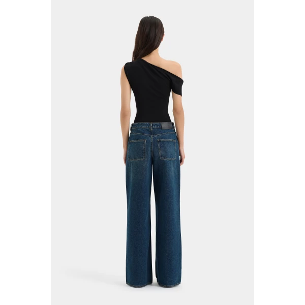 SIR the Label Stella Wide Leg Jean in Washed Indigo | Denim | Luxury Shoes 