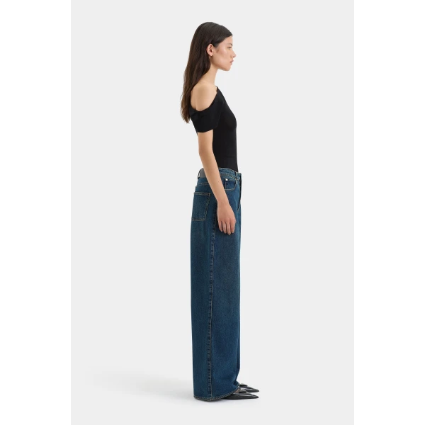 SIR the Label Stella Wide Leg Jean in Washed Indigo | Denim | Luxury Shoes 