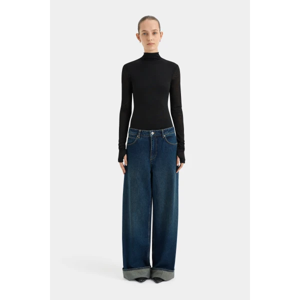 SIR the Label Stella Wide Leg Jean in Washed Indigo | Denim | Luxury Shoes 