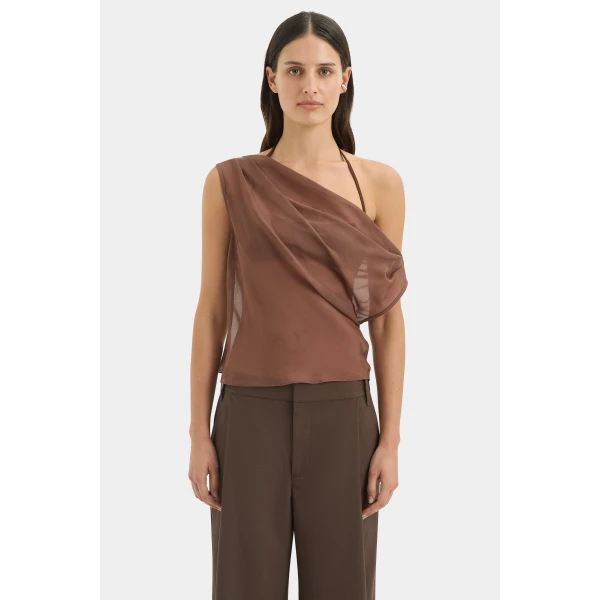 SIR the Label Strobe Cowl Top in Chestnut | Tops | Luxury Shoes 