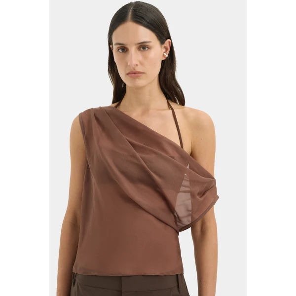 SIR the Label Strobe Cowl Top in Chestnut | Tops | Luxury Shoes 