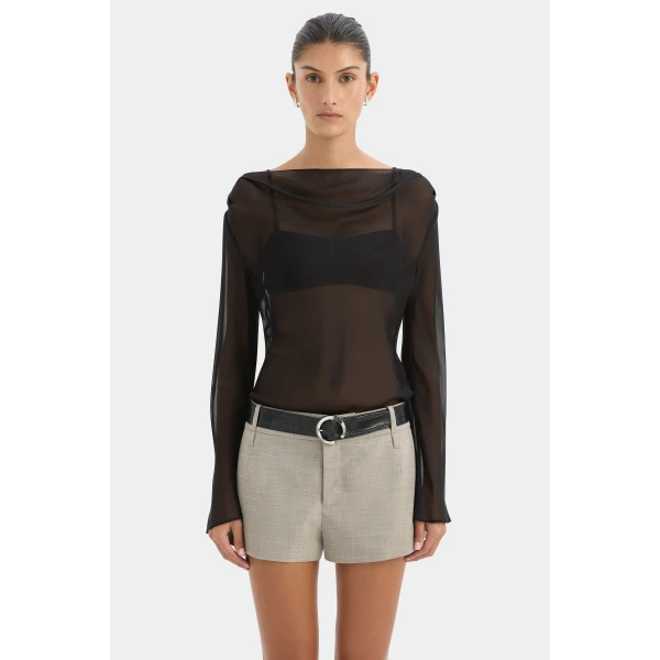 SIR the Label Strobe Long Sleeve Cowl Top in Black | Long Sleeve | Luxury Shoes 