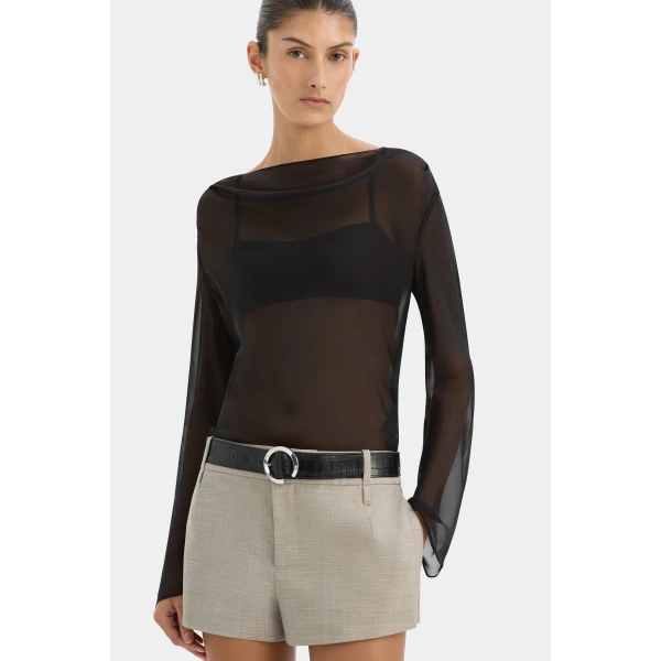 SIR the Label Strobe Long Sleeve Cowl Top in Black | Long Sleeve | Luxury Shoes 