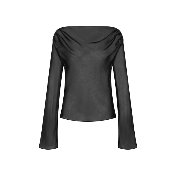 Strobe Long Sleeve Cowl Top in Black