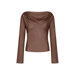 SIR the Label Strobe Long Sleeve Cowl Top in Chestnut | Long Sleeve | Luxury Shoes 