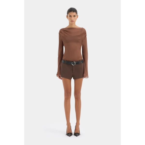 SIR the Label Strobe Long Sleeve Cowl Top in Chestnut | Long Sleeve | Luxury Shoes 