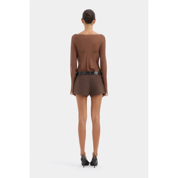 SIR the Label Strobe Long Sleeve Cowl Top in Chestnut | Long Sleeve | Luxury Shoes 