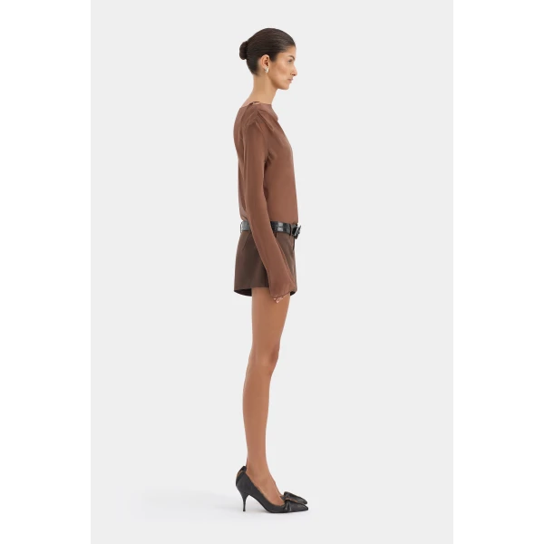 SIR the Label Strobe Long Sleeve Cowl Top in Chestnut | Long Sleeve | Luxury Shoes 