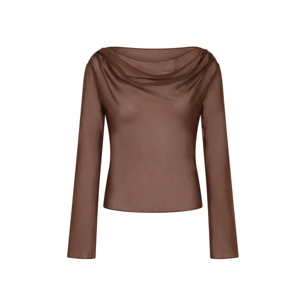 SIR the Label Strobe Long Sleeve Cowl Top in Chestnut | Long Sleeve | Luxury Shoes 