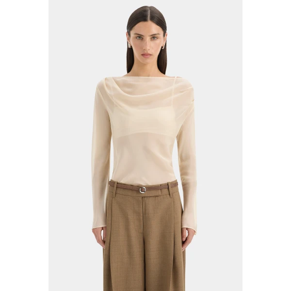 SIR the Label Strobe Long Sleeve Cowl Top in Cream | Long Sleeve | Luxury Shoes 