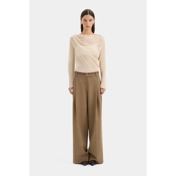 SIR the Label Strobe Long Sleeve Cowl Top in Cream | Long Sleeve | Luxury Shoes 