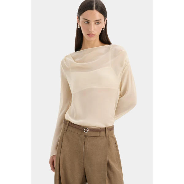 SIR the Label Strobe Long Sleeve Cowl Top in Cream | Long Sleeve | Luxury Shoes 