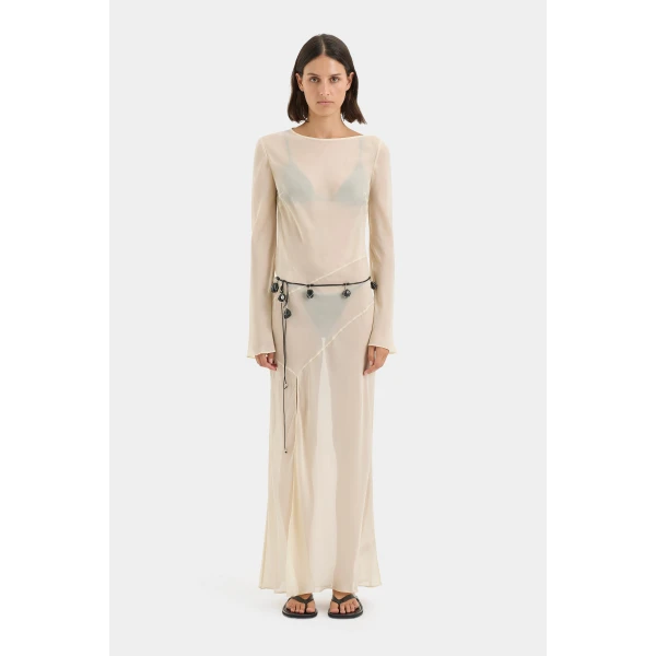 SIR the Label Strobe Long Sleeve Dress in Bone | Maxi Dresses | Luxury Shoes 