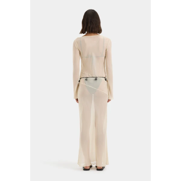 SIR the Label Strobe Long Sleeve Dress in Bone | Maxi Dresses | Luxury Shoes 