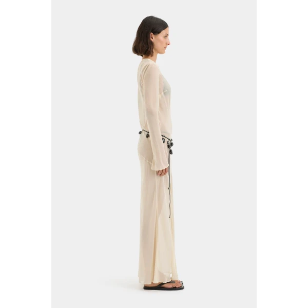 SIR the Label Strobe Long Sleeve Dress in Bone | Maxi Dresses | Luxury Shoes 