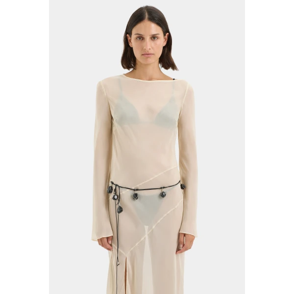 SIR the Label Strobe Long Sleeve Dress in Bone | Maxi Dresses | Luxury Shoes 