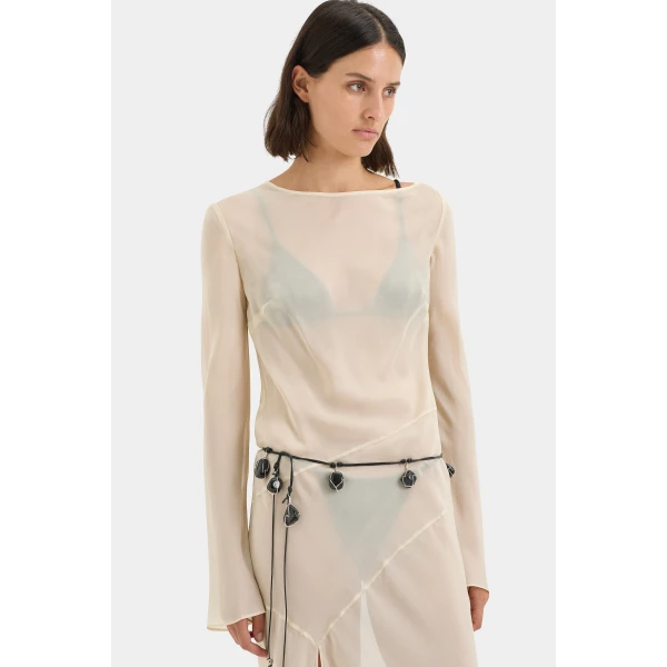SIR the Label Strobe Long Sleeve Dress in Bone | Maxi Dresses | Luxury Shoes 