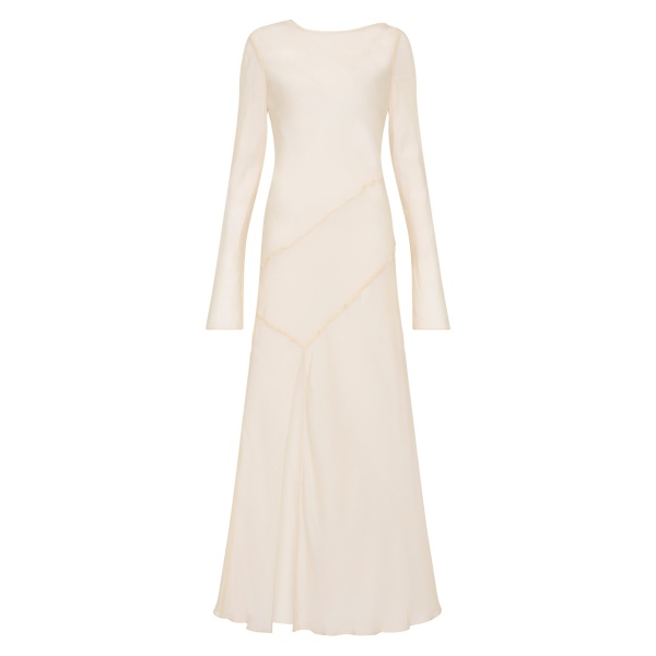 SIR the Label Strobe Long Sleeve Dress in Bone | Maxi Dresses | Luxury Shoes 