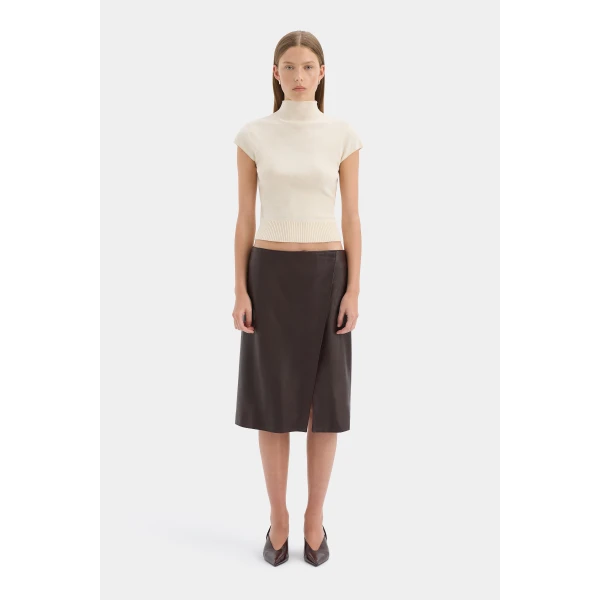 SIR the Label Tomi Wrap Midi Skirt in Dark Choc | Midi Skirts | Luxury Shoes 