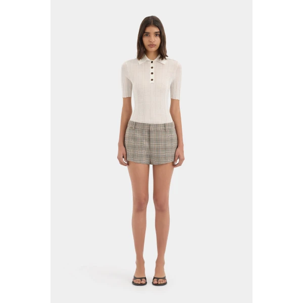 SIR the Label Viona Mini Short in Peach Check | Shorts | Luxury Shoes 